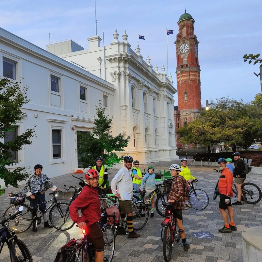Group of riders outside Town hall (Launceston)